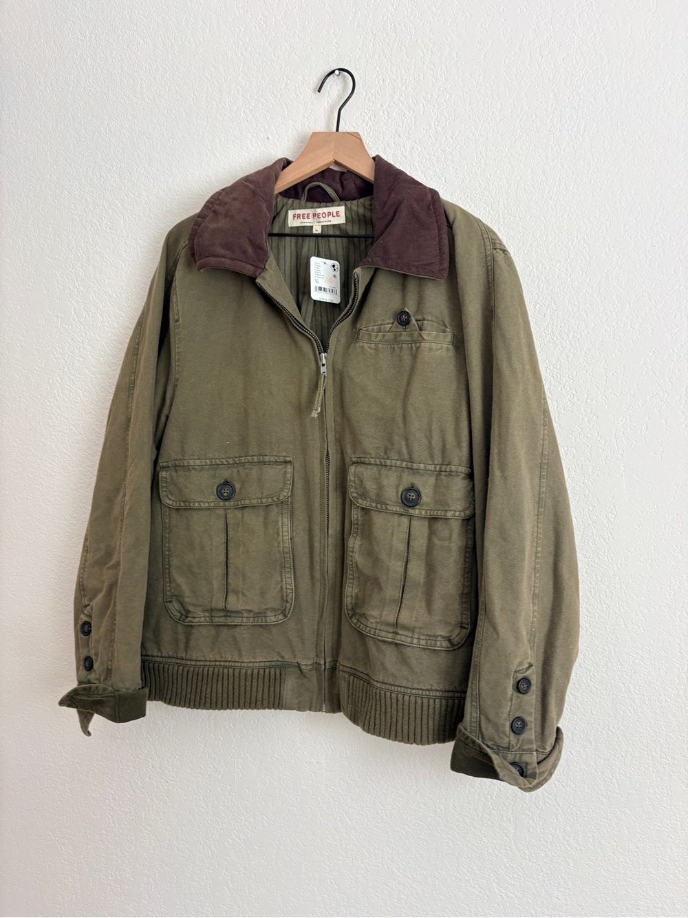 NWT Free People Harley Olive Utility Jacket with Corduroy Collar - Picture 10 of 10